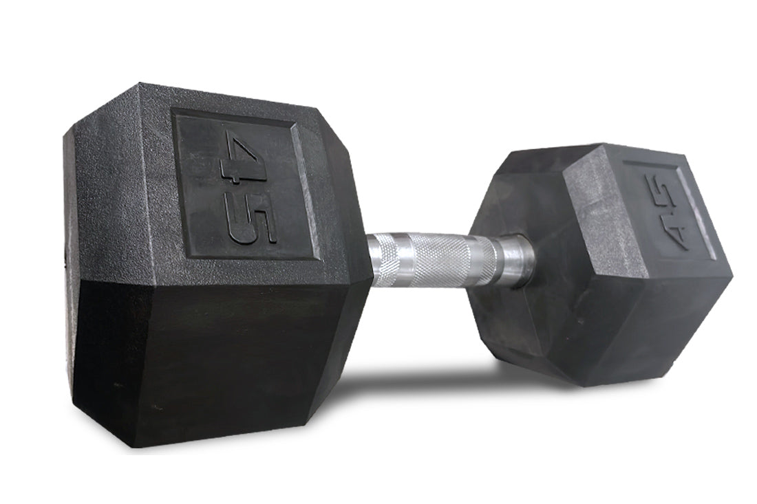Closeout Black Hex Rubber Coated Dumbbells Singles