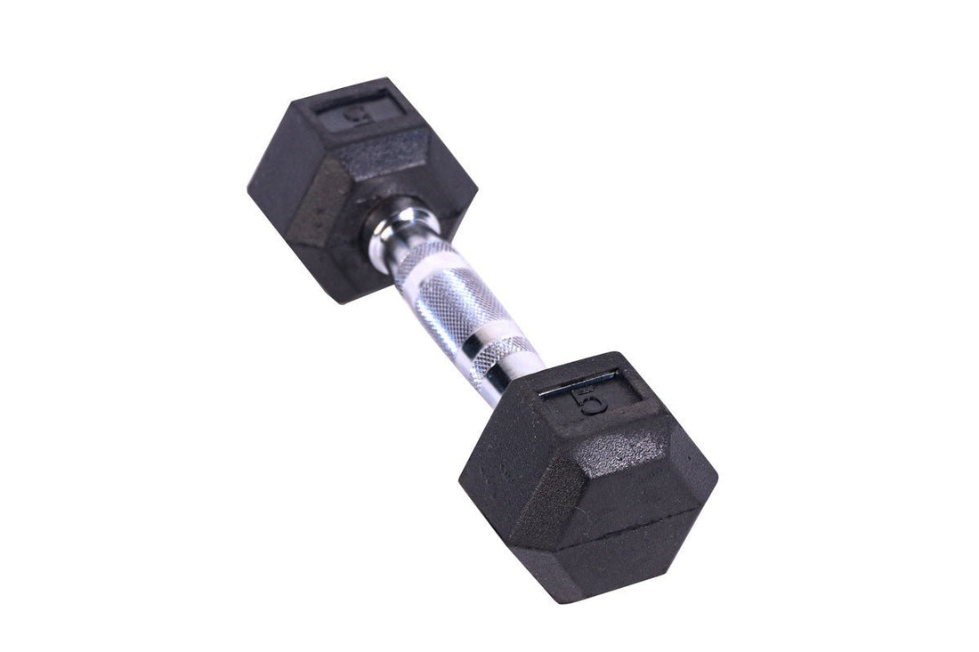 Black Hex Rubber Coated Dumbbell - 5 lb - FrayFitnessBlack Hex Rubber Coated Dumbbell - 5 lbFrayFitness