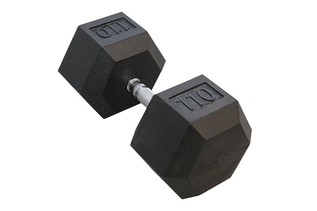 Black Hex Rubber Coated Dumbbells Singles (5 - 110lbs) - FrayFitnessBlack Hex Rubber Coated Dumbbells Singles (5 - 110lbs)FrayFitness