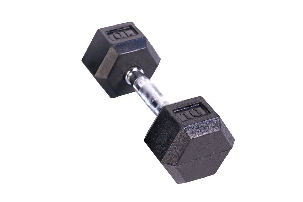 Black Hex Rubber Coated Dumbbells Singles (5 - 110lbs) - FrayFitnessBlack Hex Rubber Coated Dumbbells Singles (5 - 110lbs)FrayFitness