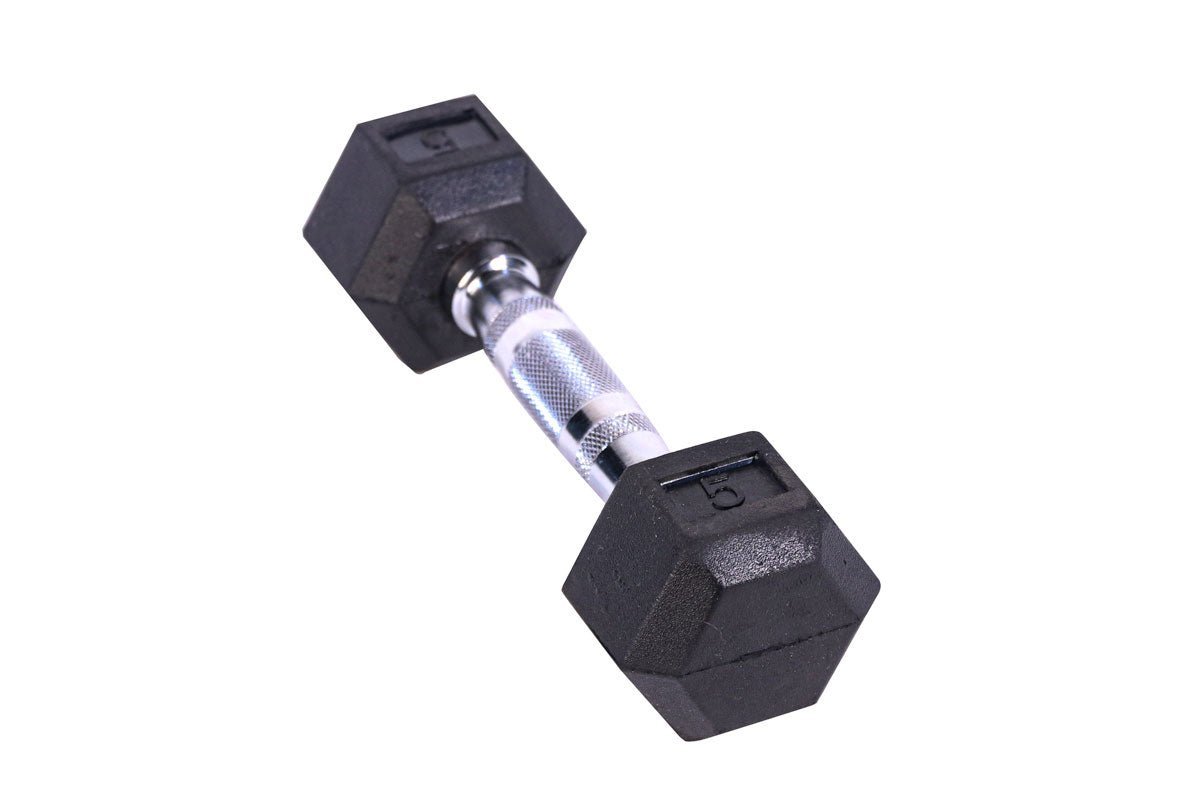 Black Hex Rubber Coated Dumbbells Singles (5 - 110lbs) - FrayFitnessBlack Hex Rubber Coated Dumbbells Singles (5 - 110lbs)FrayFitness