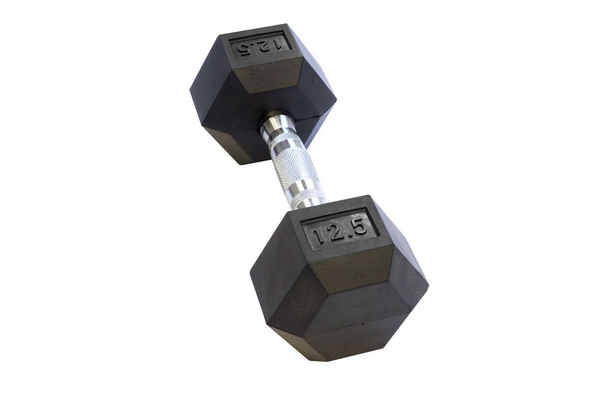 Black Hex Rubber Coated Dumbbells Singles (5 - 110lbs) - FrayFitnessBlack Hex Rubber Coated Dumbbells Singles (5 - 110lbs)FrayFitness