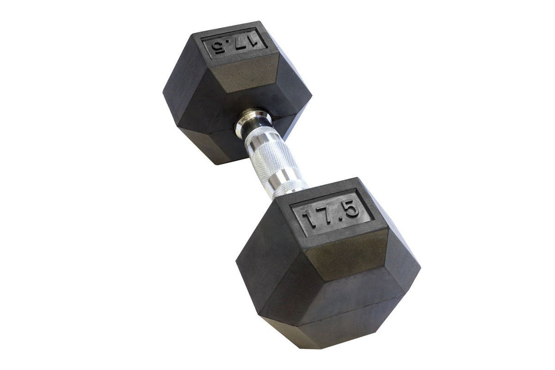 Black Hex Rubber Coated Dumbbells Singles (5 - 110lbs) - FrayFitnessBlack Hex Rubber Coated Dumbbells Singles (5 - 110lbs)FrayFitness