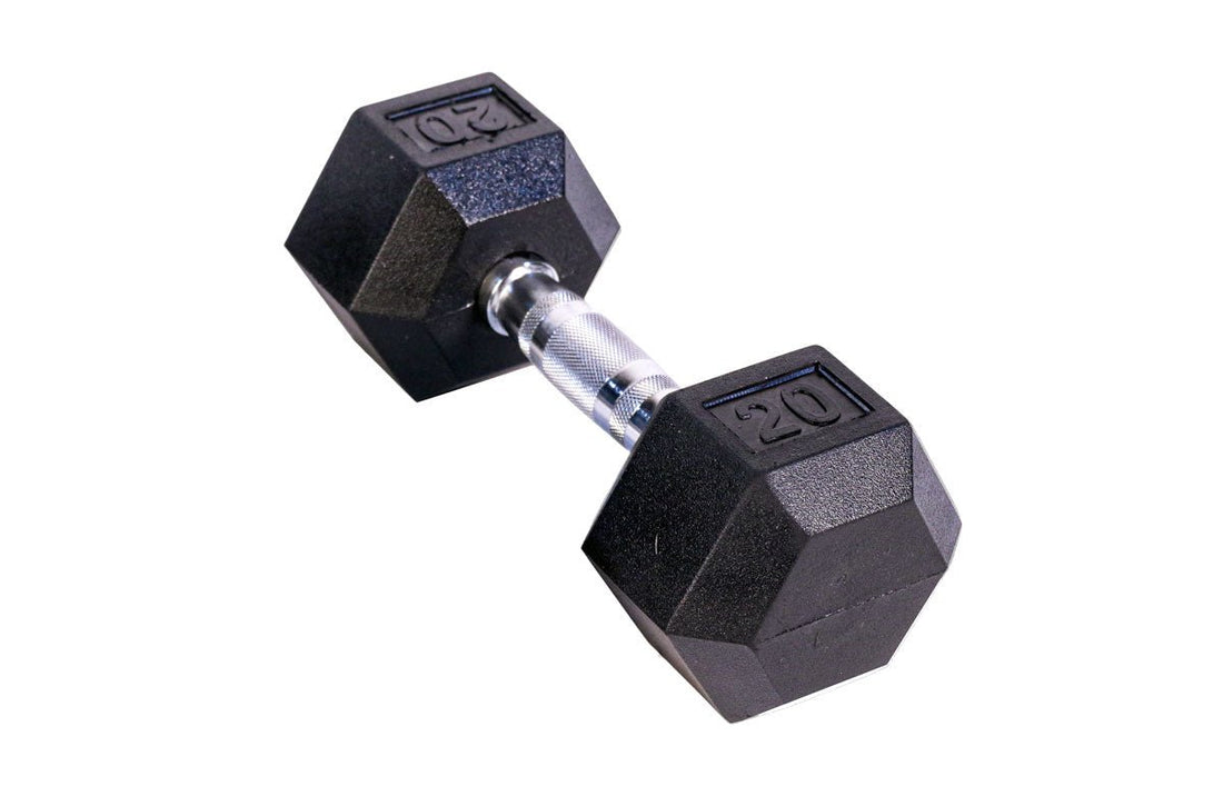 Black Hex Rubber Coated Dumbbells Singles (5-110lbs) - FrayFitness