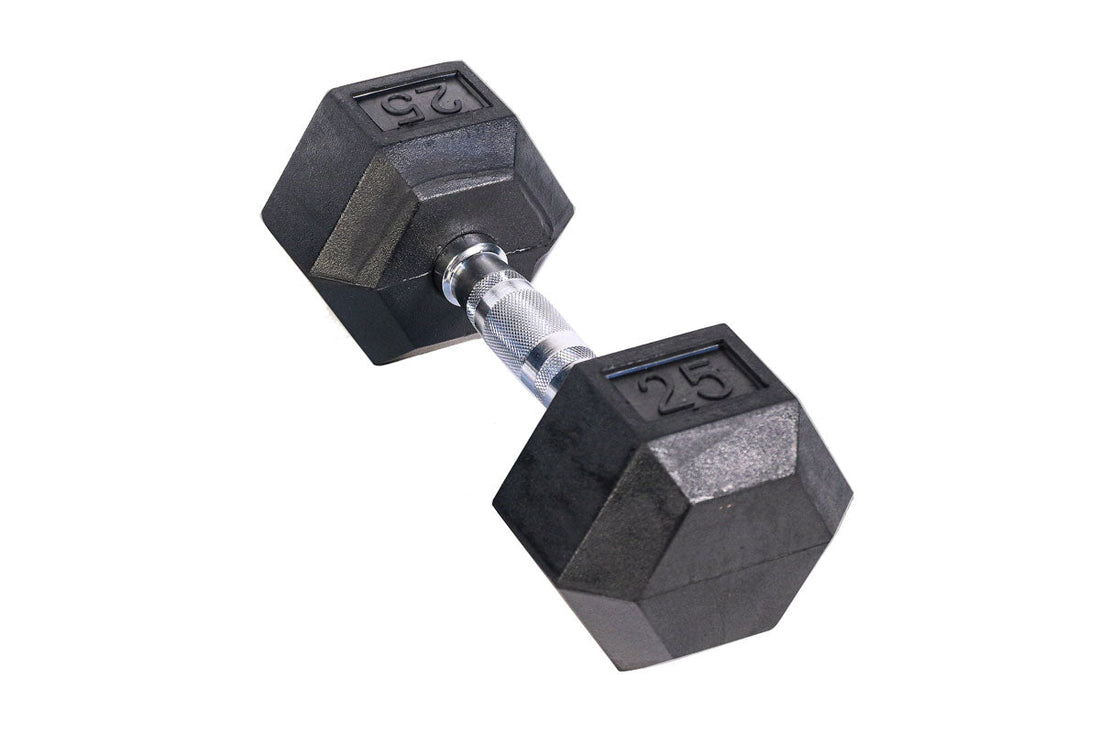 Black Hex Rubber Coated Dumbbells Singles (5 - 110lbs) - FrayFitnessBlack Hex Rubber Coated Dumbbells Singles (5 - 110lbs)FrayFitness