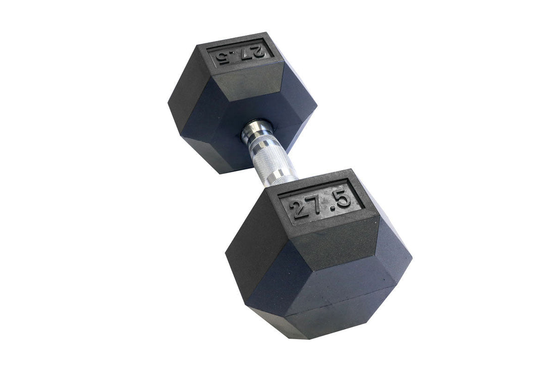 Black Hex Rubber Coated Dumbbells Singles (5-110lbs) - FrayFitness