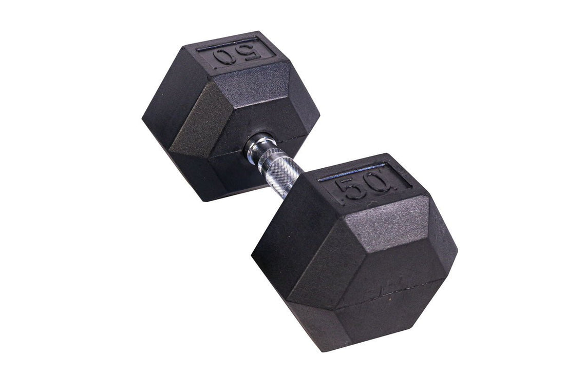 Black Hex Rubber Coated Dumbbells Singles (5 - 110lbs) - FrayFitnessBlack Hex Rubber Coated Dumbbells Singles (5 - 110lbs)FrayFitness