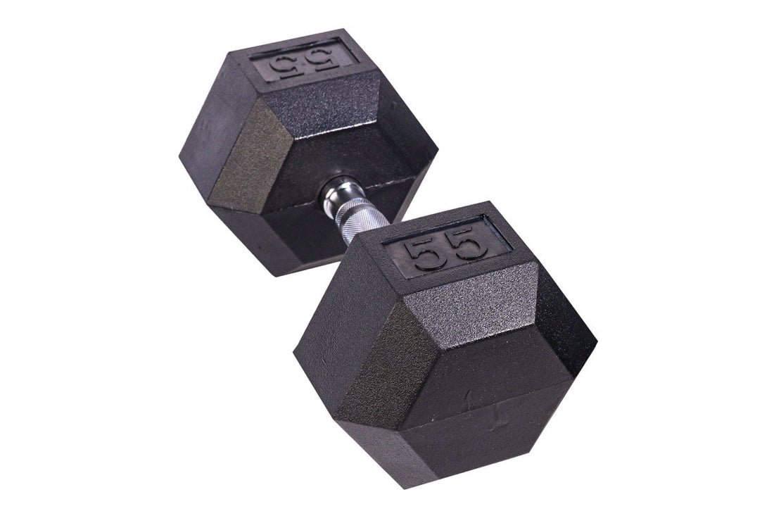 Black Hex Rubber Coated Dumbbells Singles (5 - 110lbs) - FrayFitnessBlack Hex Rubber Coated Dumbbells Singles (5 - 110lbs)FrayFitness