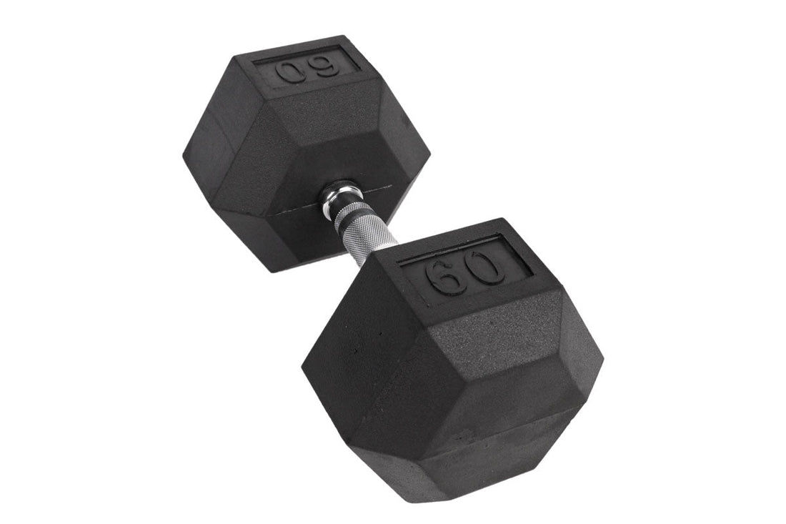 Black Hex Rubber Coated Dumbbells Singles (5 - 110lbs) - FrayFitnessBlack Hex Rubber Coated Dumbbells Singles (5 - 110lbs)FrayFitness