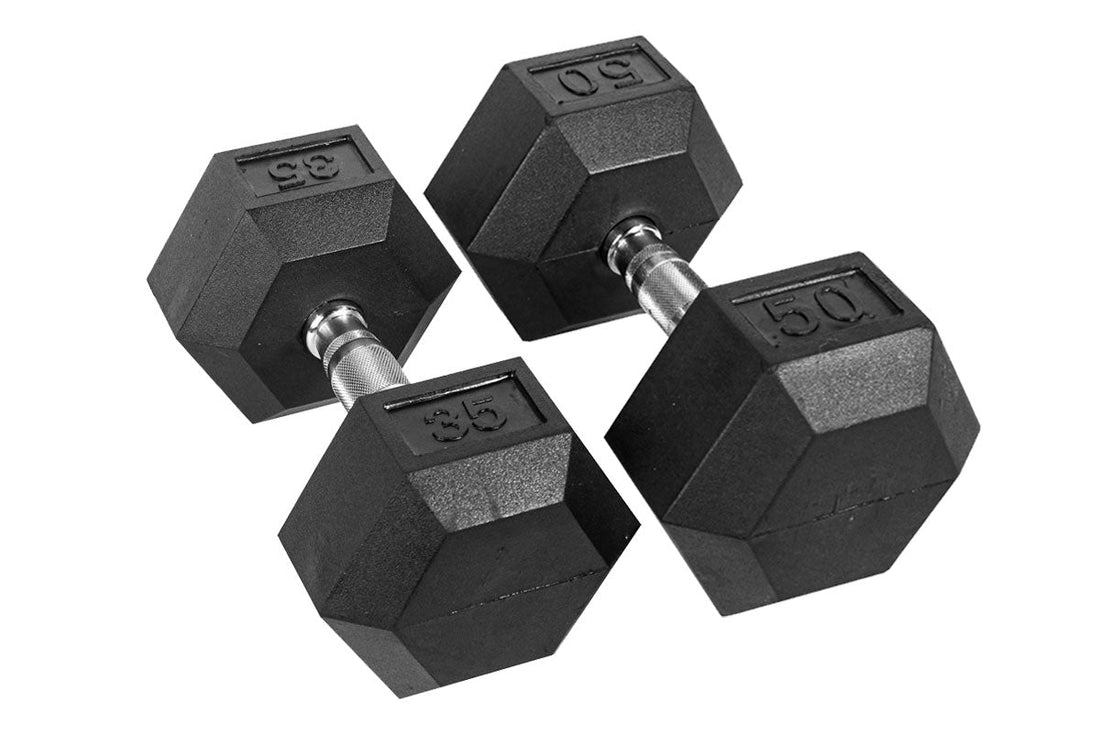 Black Hex Rubber Coated Dumbbells Singles (5 - 110lbs) - FrayFitnessBlack Hex Rubber Coated Dumbbells Singles (5 - 110lbs)FrayFitness