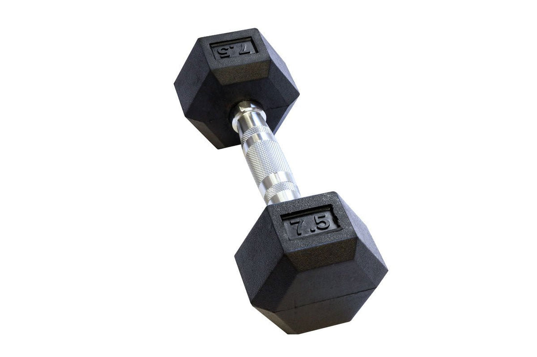 Black Hex Rubber Coated Dumbbells Singles (5 - 110lbs) - FrayFitnessBlack Hex Rubber Coated Dumbbells Singles (5 - 110lbs)FrayFitness