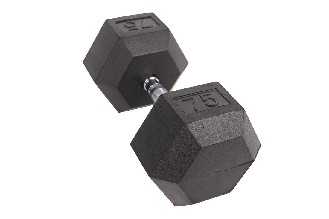 Black Hex Rubber Coated Dumbbells Singles (5 - 110lbs) - FrayFitnessBlack Hex Rubber Coated Dumbbells Singles (5 - 110lbs)FrayFitness