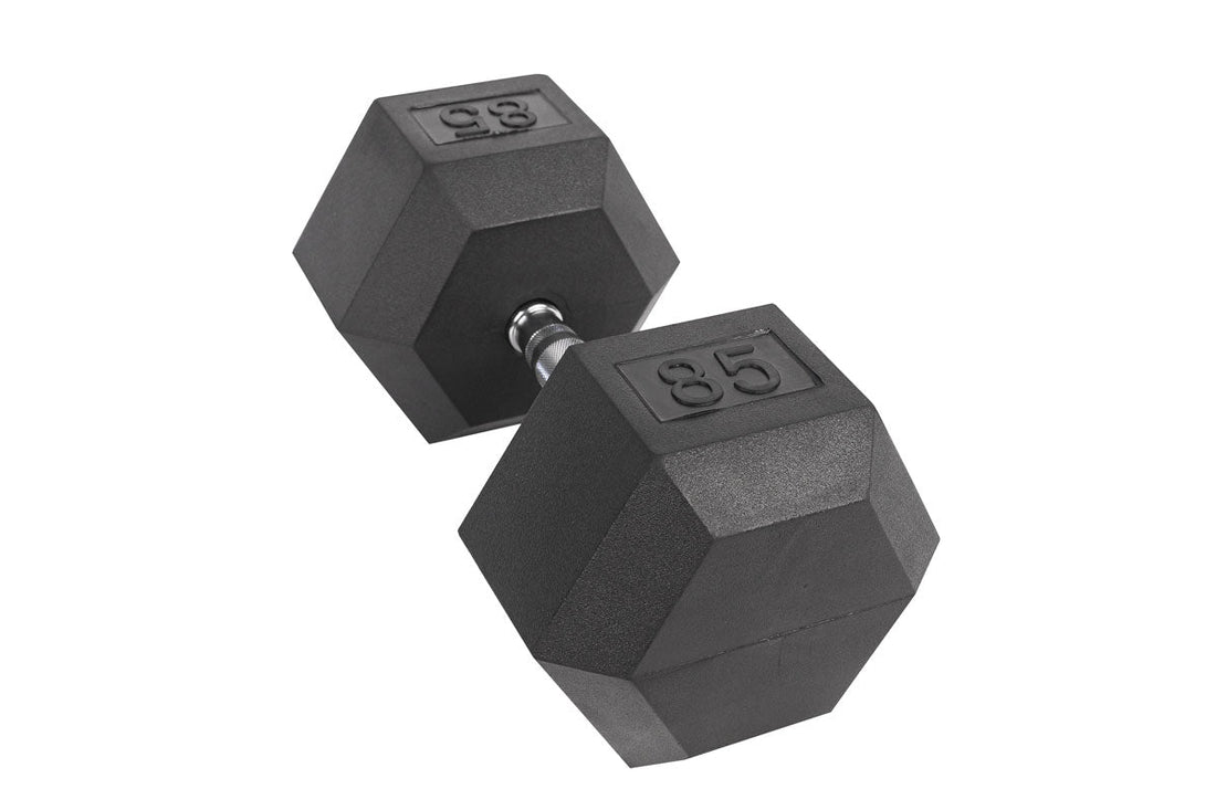 Black Hex Rubber Coated Dumbbells Singles (5 - 110lbs) - FrayFitnessBlack Hex Rubber Coated Dumbbells Singles (5 - 110lbs)FrayFitness