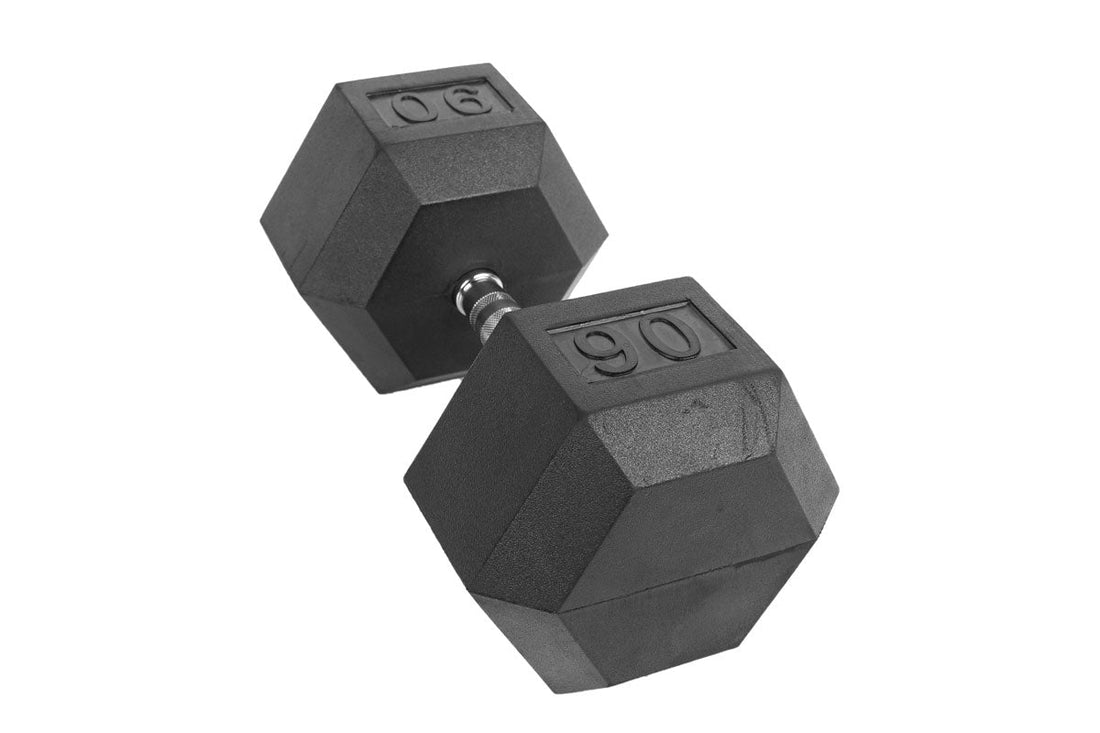 Black Hex Rubber Coated Dumbbells Singles (5 - 110lbs) - FrayFitnessBlack Hex Rubber Coated Dumbbells Singles (5 - 110lbs)FrayFitness