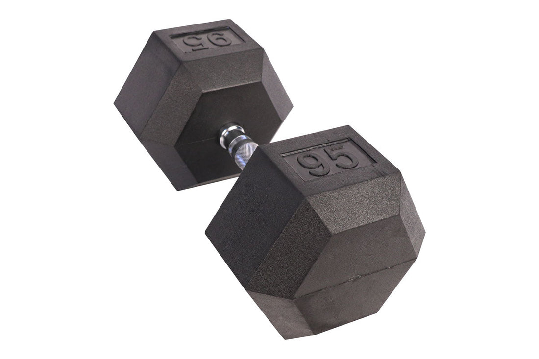 Black Hex Rubber Coated Dumbbells Singles (5 - 110lbs) - FrayFitnessBlack Hex Rubber Coated Dumbbells Singles (5 - 110lbs)FrayFitness